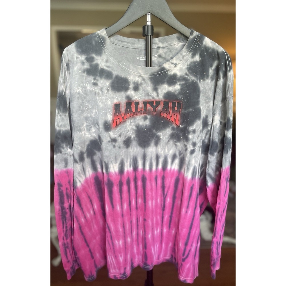 Aaliyah Tie Dye Long Sleeve Graphic Tee Size 2XL‎ Pink Grey Crew Neck